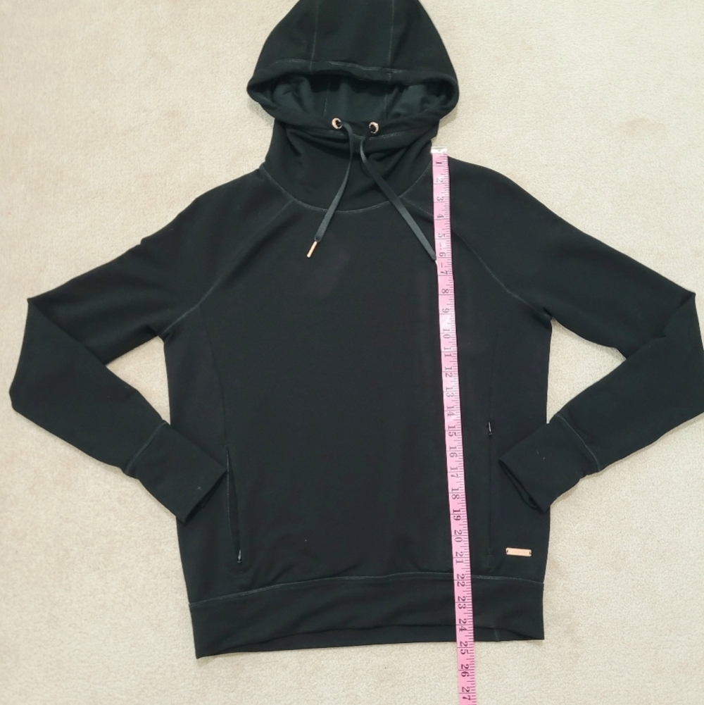 Sweaty Betty Oversize Black Hoodie Pullover XS Zip Pocket Cowl Neck Merino Blend - Picture 9 of 14